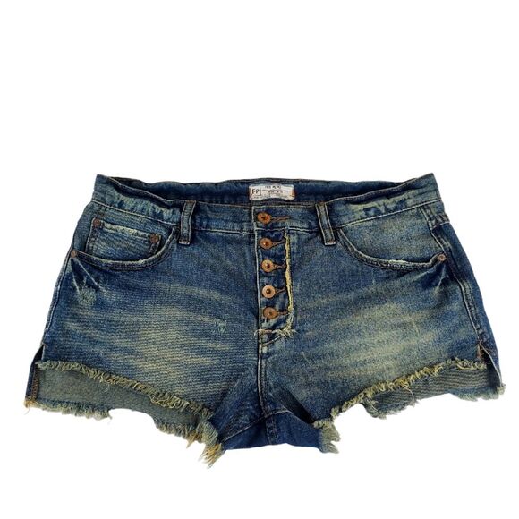 FREE PEOPLE Runaway Cutoff Distressed Denim Button-Fly Shorts Size 29 - Picture 2 of 6